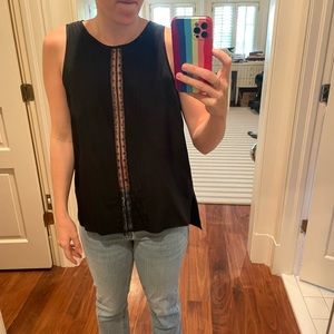 Black clover canyon silk top with lace down middle